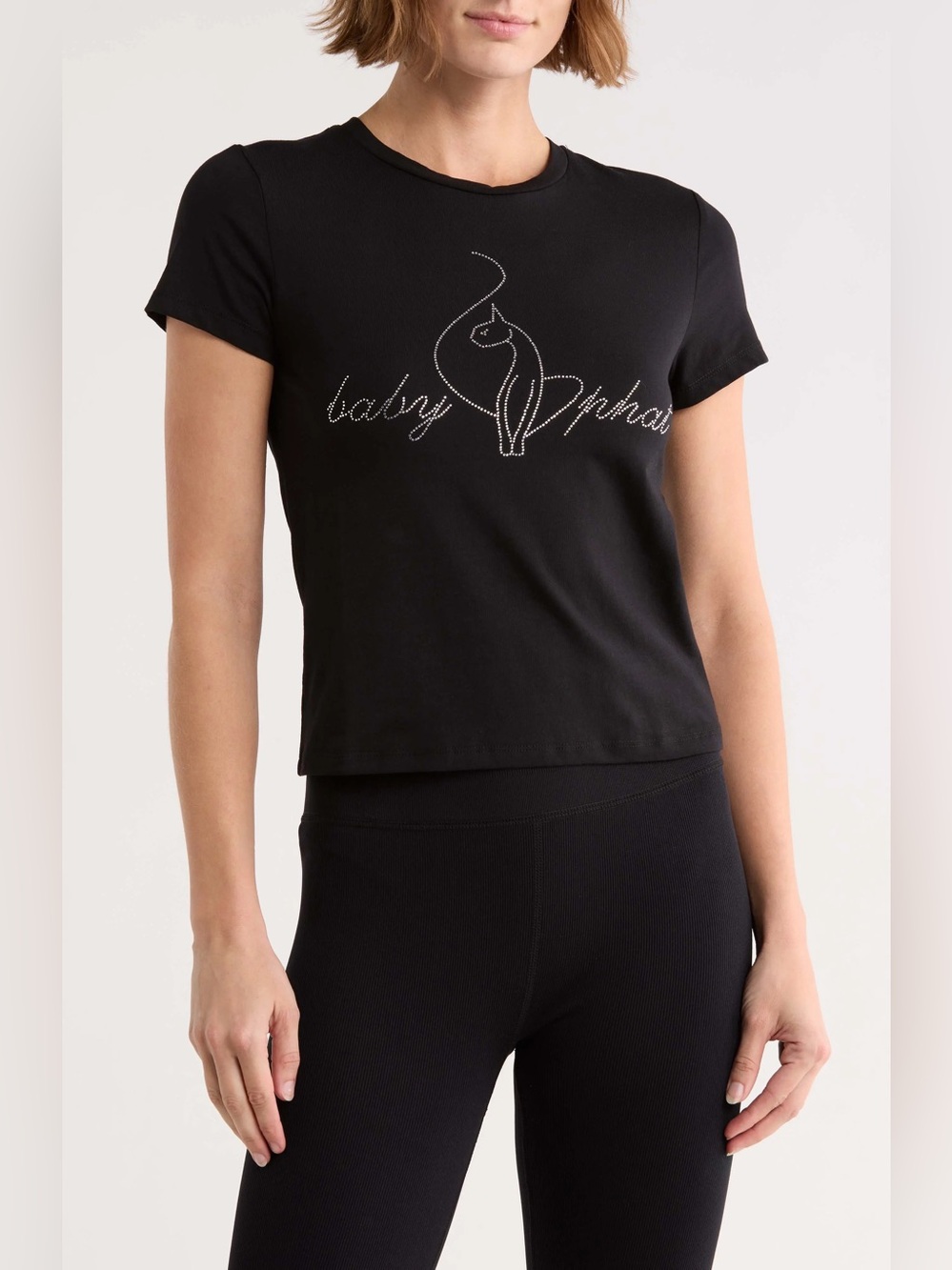 Baby Phat Script Rhinestone Black Crop T-Shirt